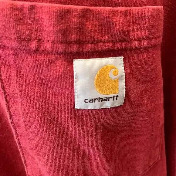 Carhartt K126 Long Sleeve T-Shirt XL Burgundy Workwear Cotton Heavyweight Pocket - Picture 6 of 9
